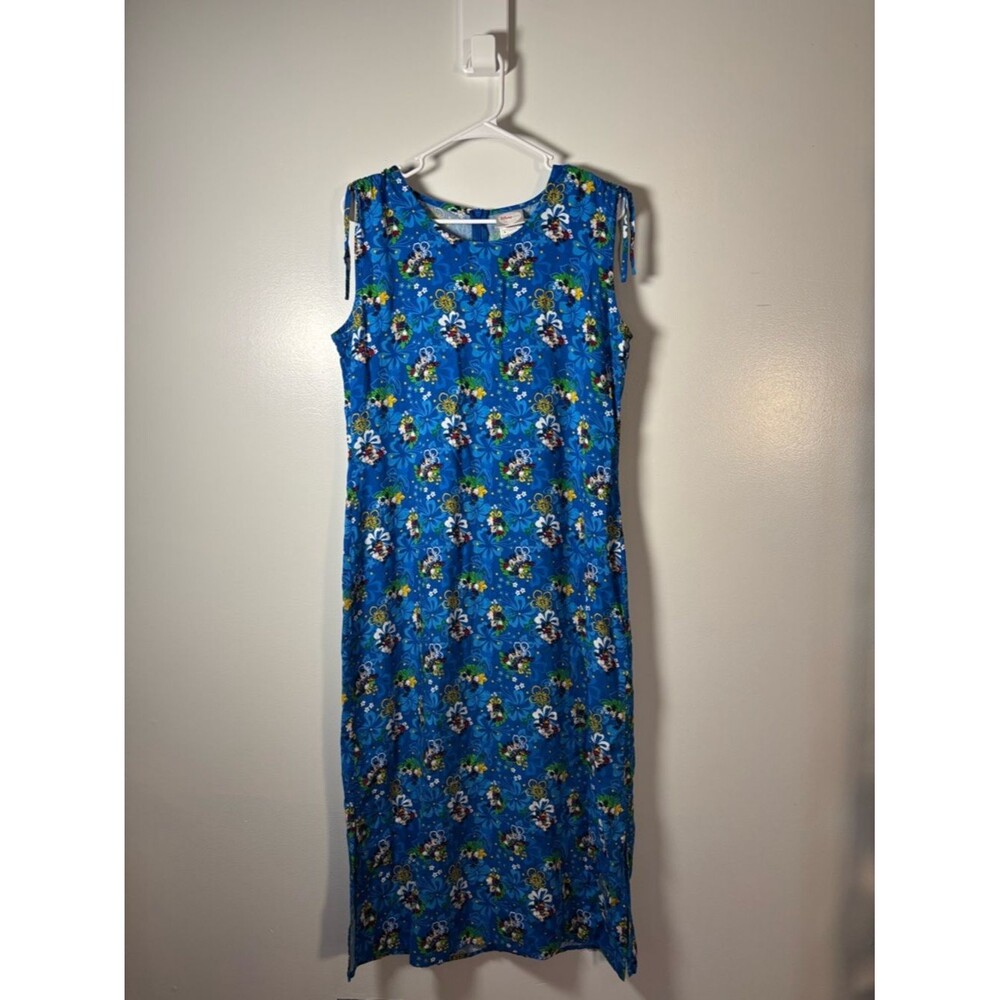 Disney Royal Blue Floral Maxi Dress with Green and White Motifs
